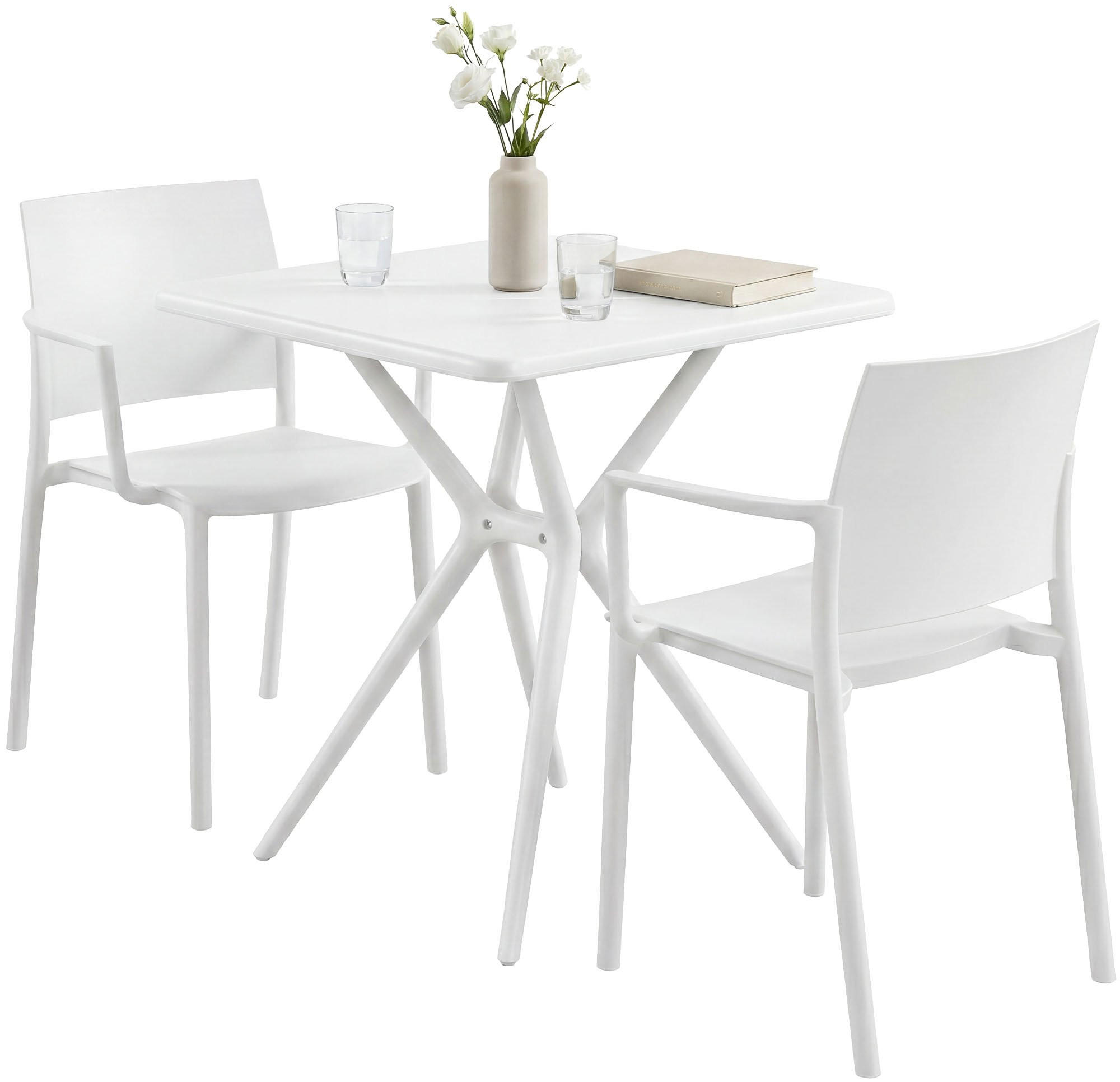 GARTENMÖBEL-SET Frida 2 Stühle 186x72x81cm Kunststoff Weiß Balkonset - Weiß, Kunststoff - DELUKE