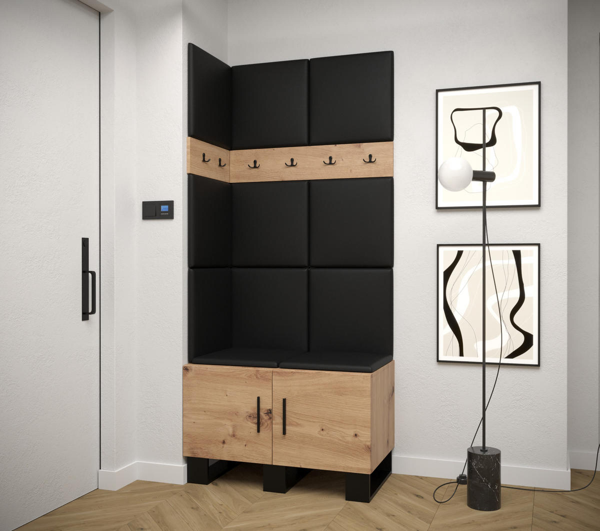 GARDEROBEN-SET 196/84/45,6 - Schwarz/Eiche Artisan, Holz/Kunststoff (84/196/45.6cm) - Abiks Möbel