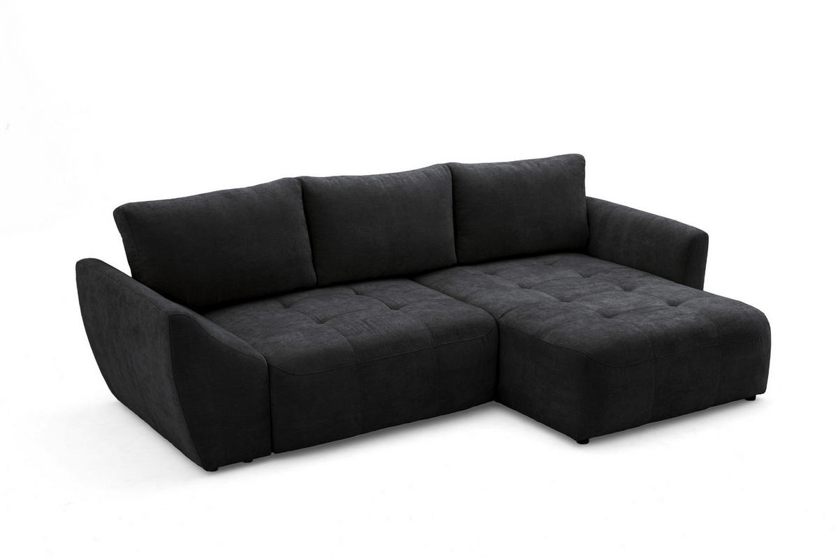 ECKSOFA NICE L Rechts mit Schlaffunktion 137x204 Chenille Anthrazit - Anthrazit/Schwarz, Holz/Textil (165/260cm) - Muffo