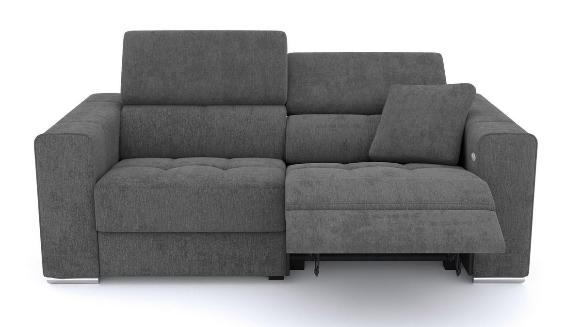 SOFA QUARTZ 3-Sitzer mit 1 Relaxfunktion, dunkelgrau - Dunkelgrau/Silberfarben, Holzwerkstoff/Textil (204/80/102cm) - Courtois Laville