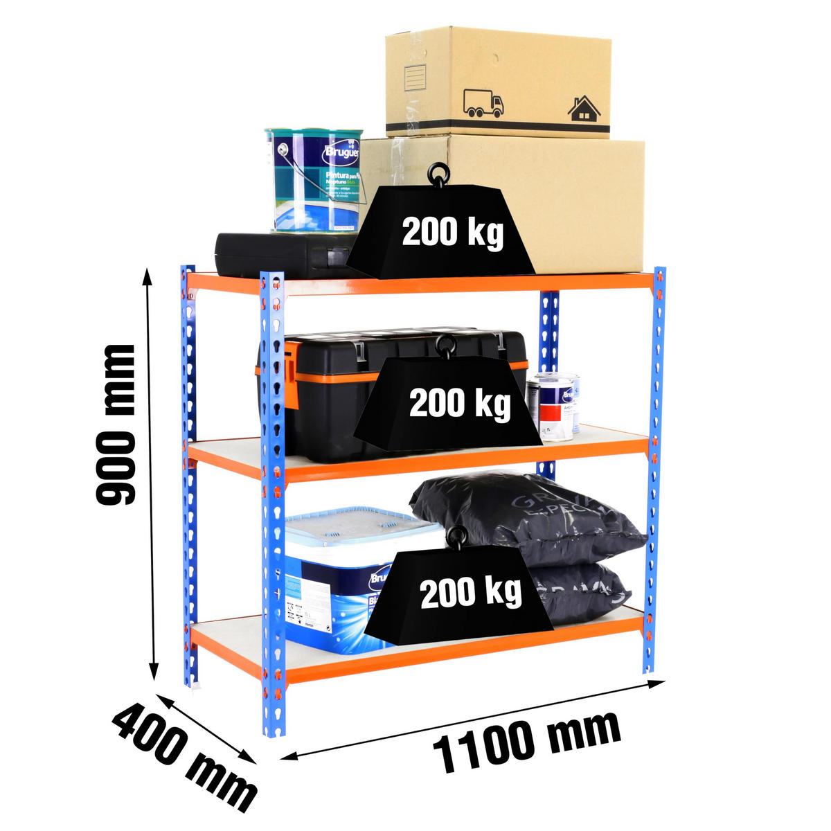 SCHWERLASTREGAL Baby Muli HxBxT 90 x 110 x 40 cm 3 Fachböden Fachlast 200 kg Blau-Orange - Gelb, Metall (110/90/40cm) - PROREGAL