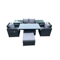 GARTENSET Polyrattan 5-Sitzer - Dunkelgrau/Grau, Glas/Kunststoff - Fimous