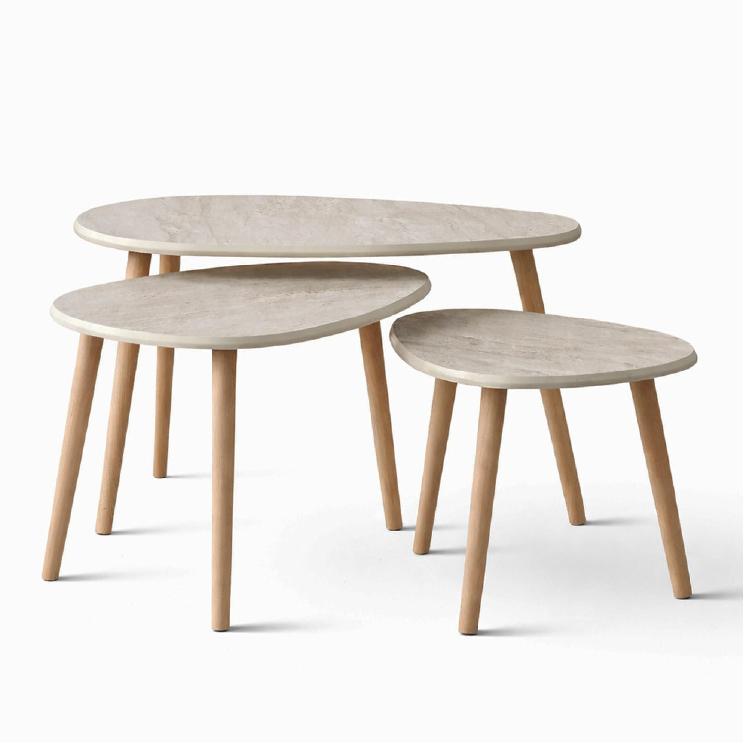 COUCHTISCH 3er Set Tira Beige - Beige, Holzwerkstoff (50/80/52cm) - Concept Usine