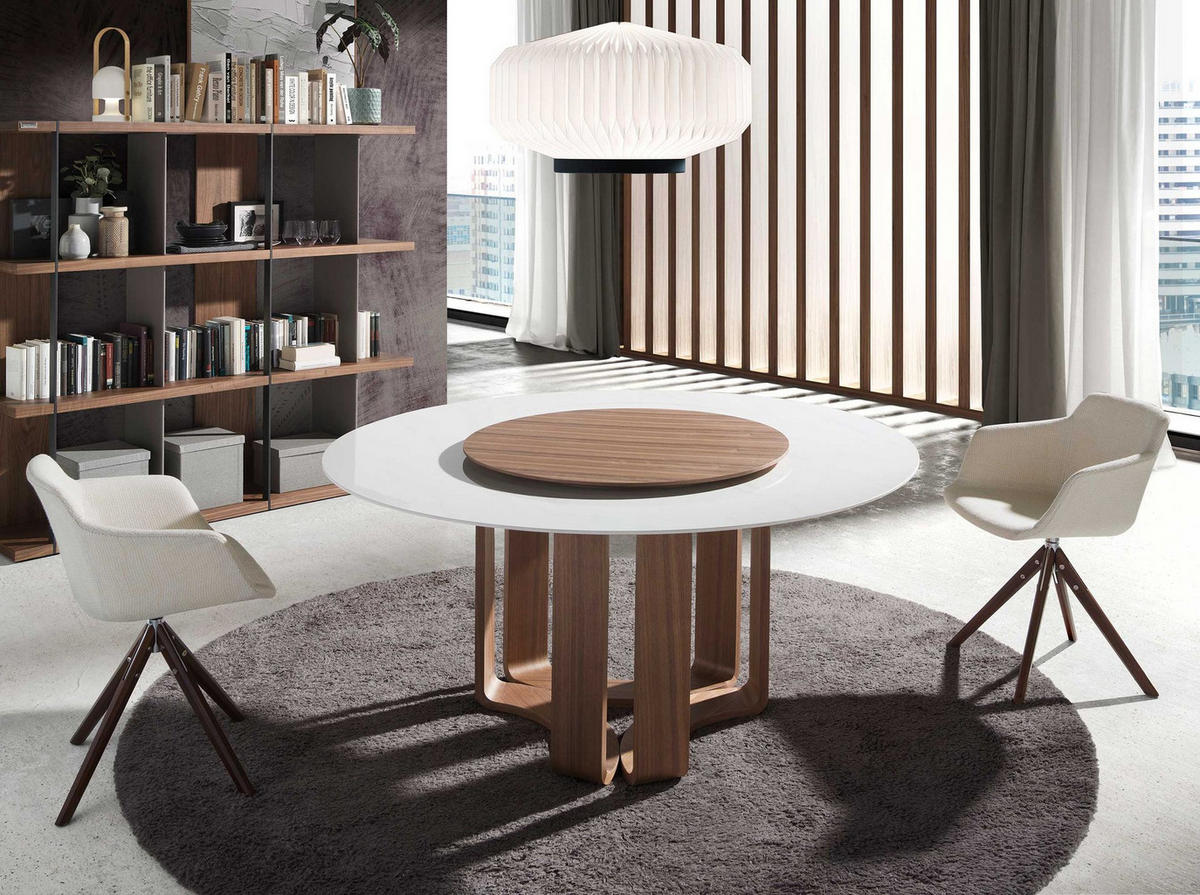 ESSTISCH Esstisch runde porzellanmarmor aus Walnuss Ø150/75 cm - Walnussfarben/Weiß, Stein (150/150/75cm) - ANGEL CERDA