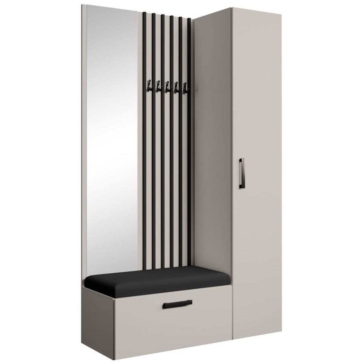 GARDEROBE Margaret II 121/203/43 mit Lamellen und Hochschrank - Kaschmir/Schwarz, Holzwerkstoff/Kunststoff (121/203/43cm) - Beautysofa
