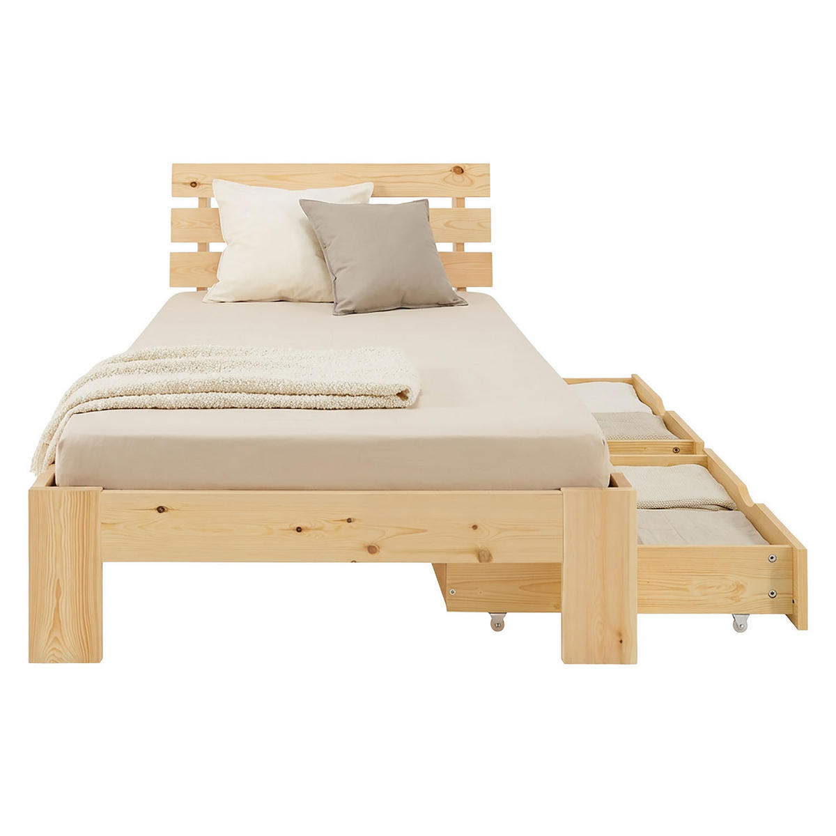 HOLZBETT mit Stauraum 90/200 cm natur - Braun, Holz (90/200cm) - Homestyle4u