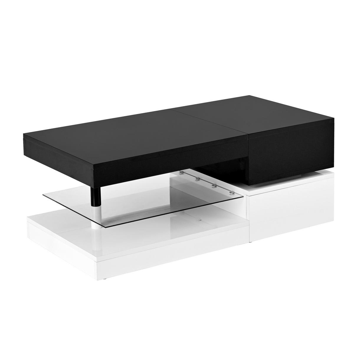 COUCHTISCH mit LED-Beleuchtung 90x45x35,5 cm Hochglanz Schwarz Weiß - Schwarz, Holzwerkstoff (90/45/35.5cm) - Meubliv