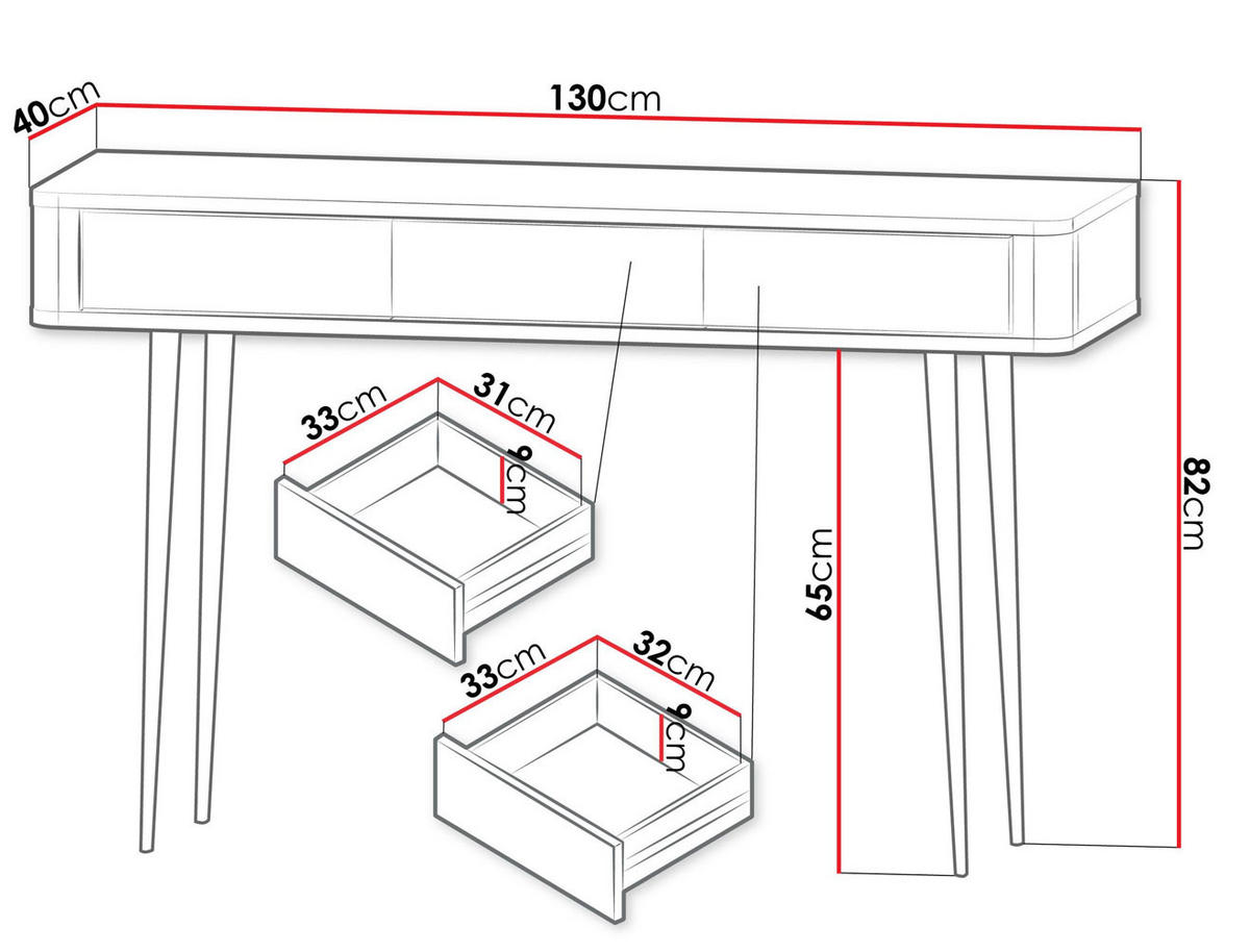 KONSOLENTISCH Marly Kaschmir / Graustein 130 / 40 / 82cm - Beige/Schwarz, Holz/Holzwerkstoff (40/130/82cm) - Feldmann-Wohnen