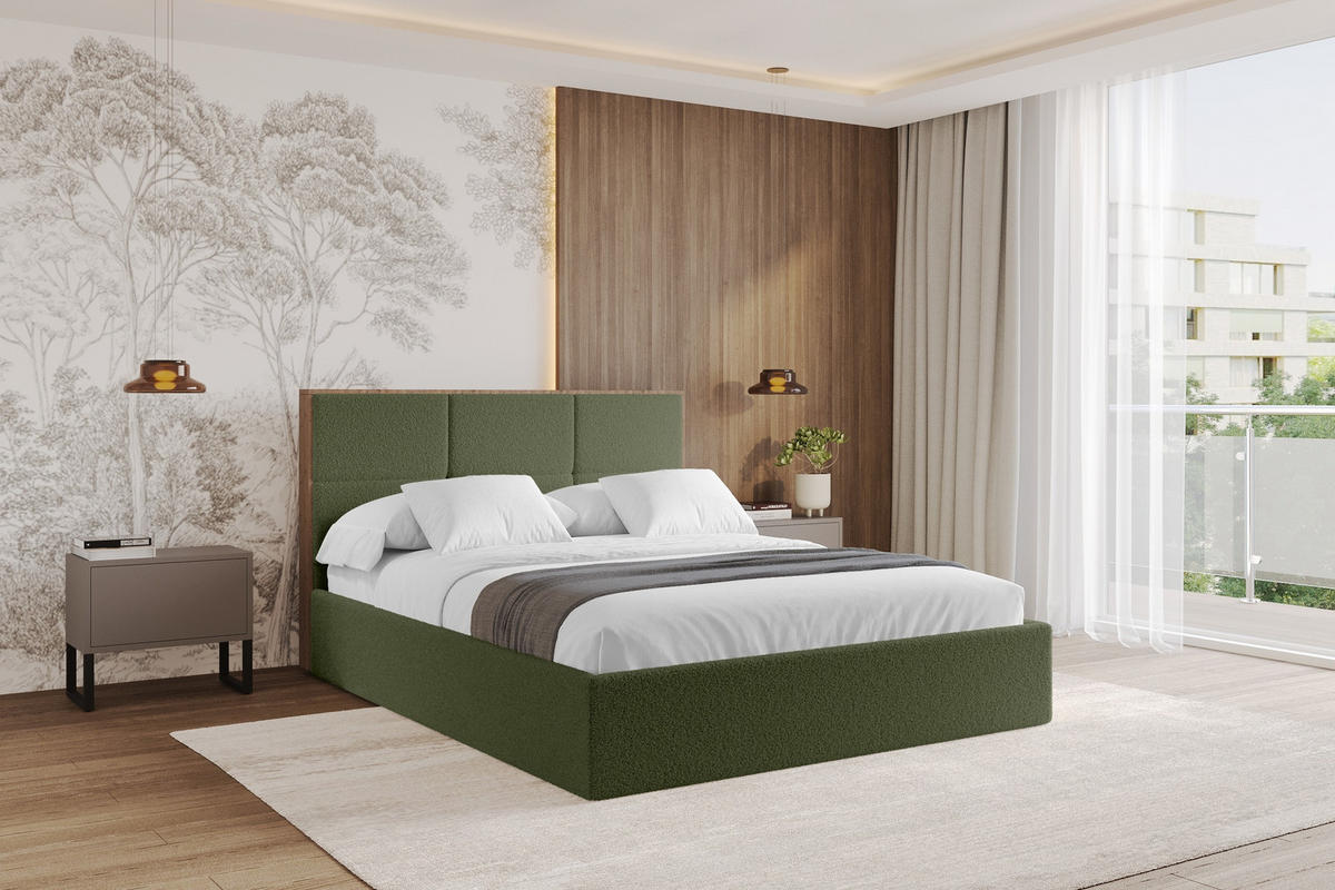 POLSTERBETT mit Bettkasten und Lattenrost, Bett mit Matratze H3/H4 - LILA 140x200 Grün - Grün, Holzwerkstoff/Textil (140/200cm) - ALTDECOR