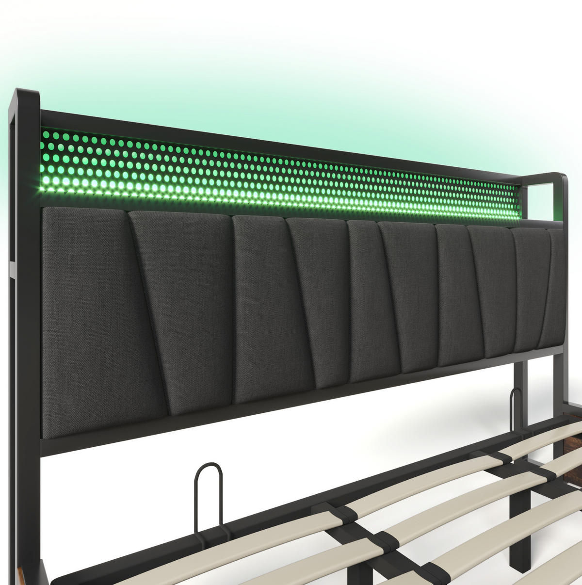 POLSTERBETT aus Leinen 180x200 cm in Grau mit LED & USB-Steckdosen - Grau, Textil (180/200cm) - Modfu