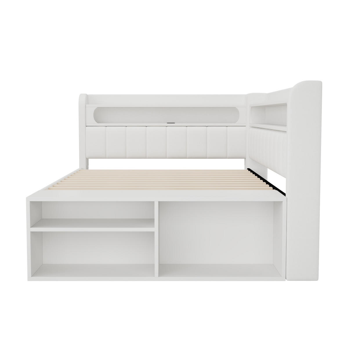SCHLAFSOFA 90/200 cm mit LED-Beleuchtung, USB-Anschluss, 2 Schubladen und Schuhschrank, Weiß - Weiß, Holzwerkstoff (104/91.5/212.5cm) - Redom