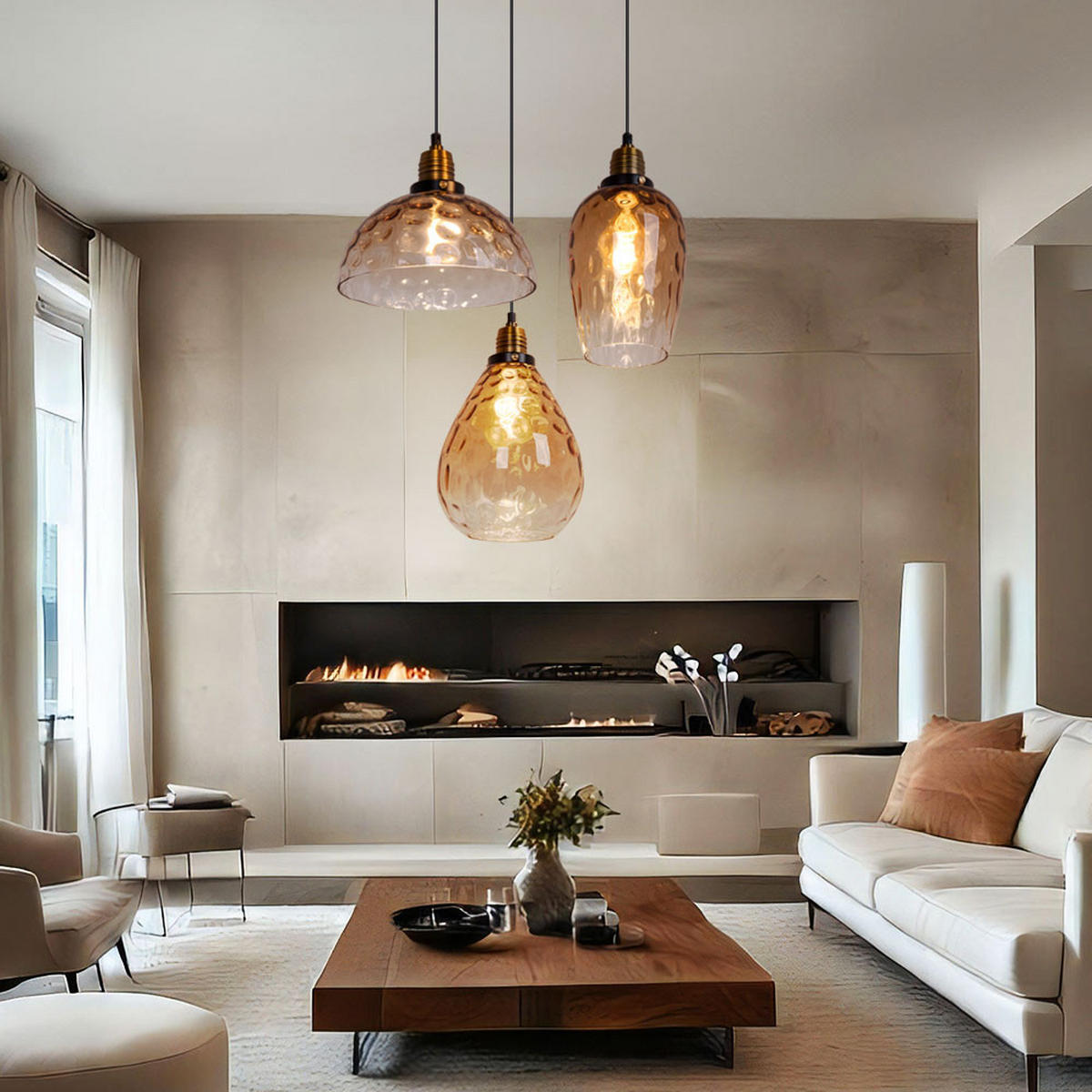 HÄNGELEUCHTE Metall Schwarz Amber 3-Flammig - Schwarz, Glas (46/46/150cm) - Globo Lighting