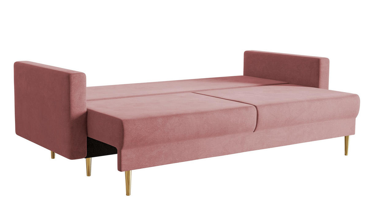 SCHLAFSOFA Valico Rosa hydrophober Samt - Pink/Goldfarben, Textil/Metall (230/90/97cm) - Selsey
