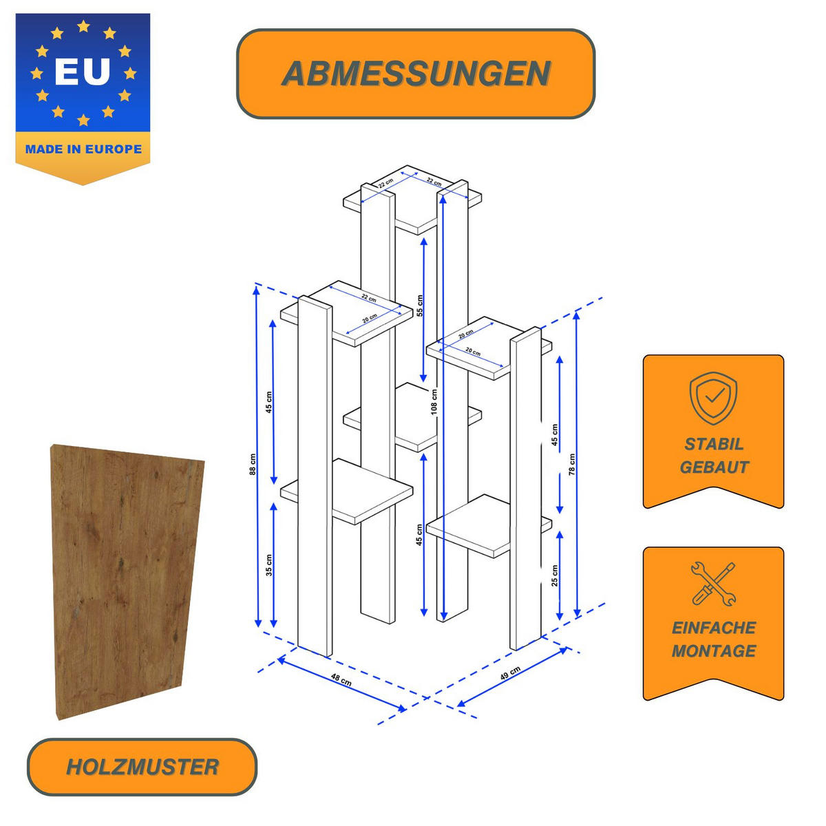 BLUMENSTÄNDER M6 - Nussbaumfarben, Holzwerkstoff (49/108/48cm) - RAUMHIRSCH FURNITURE