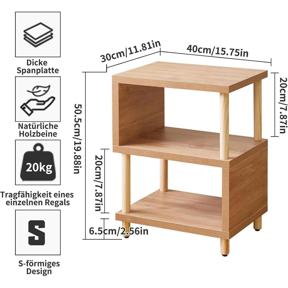 BEISTELLTISCH 3-stufig Eiche Optik - Braun, Holzwerkstoff (40/30/51cm)