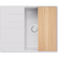 SPÜLBECKEN Kopenhagen, 2-er set Alles Weiß 62/50 cm 1 Becken + Ablauf-Set + Schneidebrett ab 45er Unterschrank - Beige/Weiß, Kunststoff (62/20/50cm) - Primagran