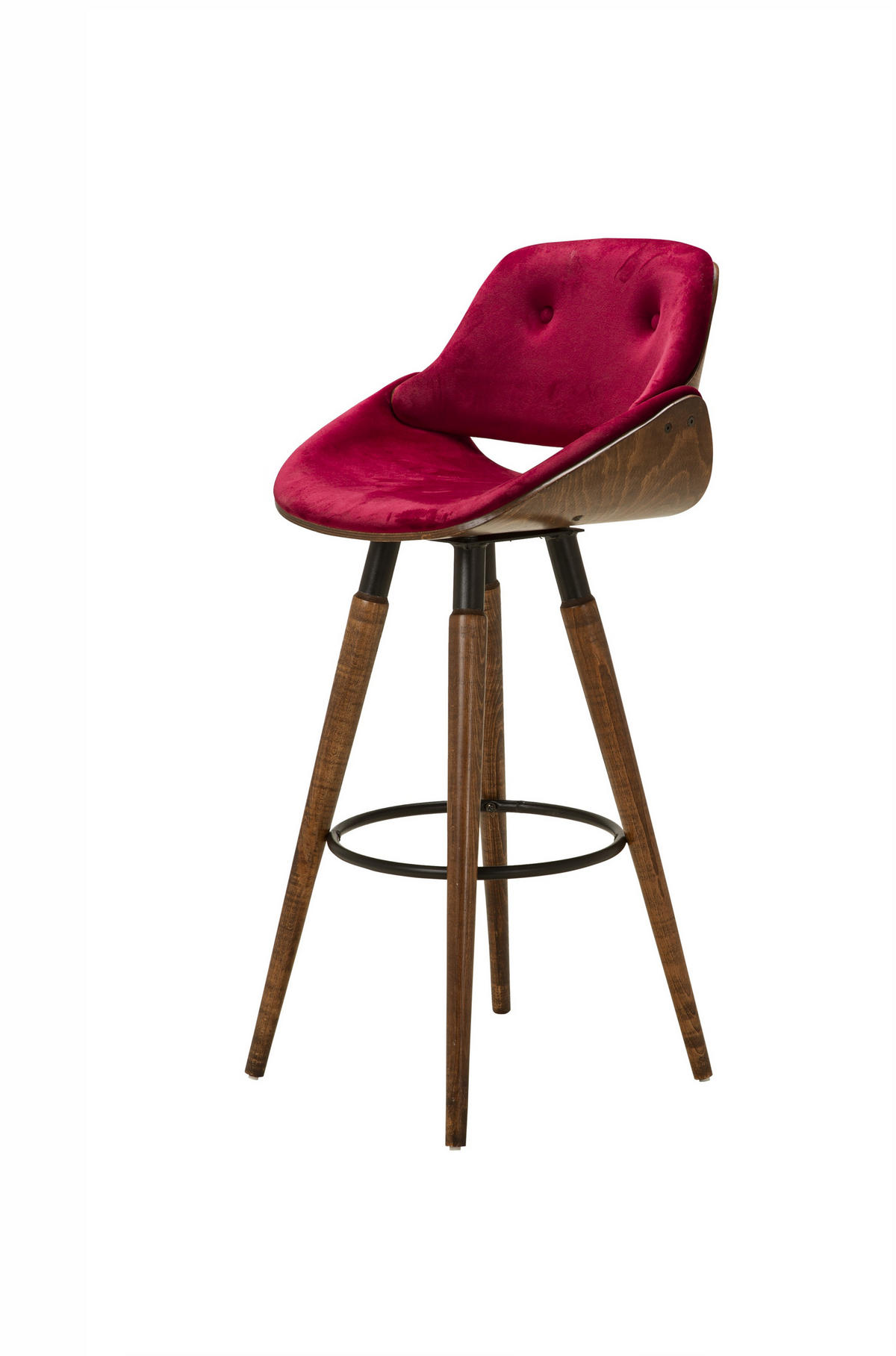 BARHOCKER CARDIFF mit Samtbezug und Holzbeinen - Blau/Rot, Holz/Textil (41.5/100/41.5cm) - Stuhlmann