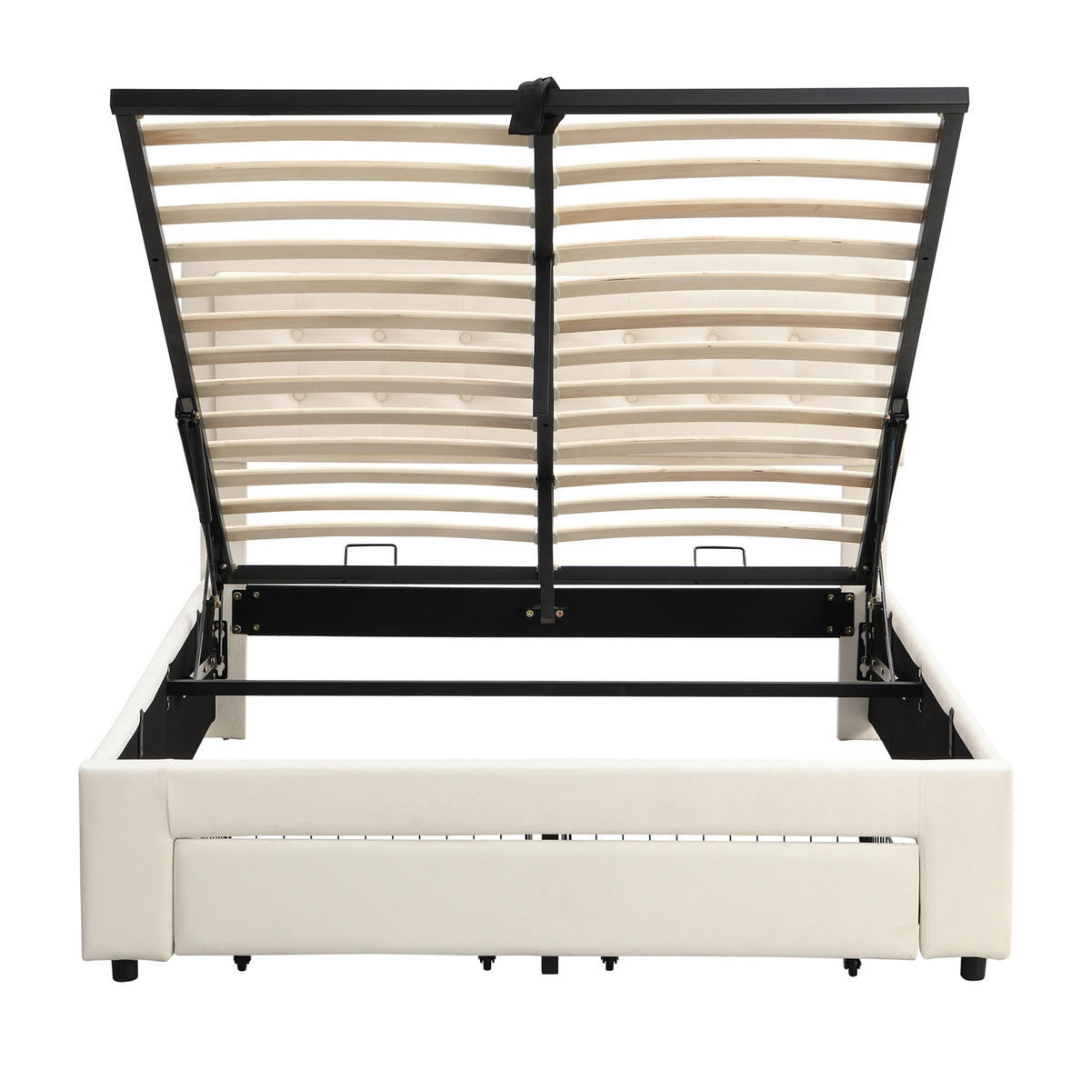 SAMT-POLSTERBETT 140/200 cm mit Stauraum und verstellbarem Kopfteil - Beige, Textil (140/200cm) - BEAOK