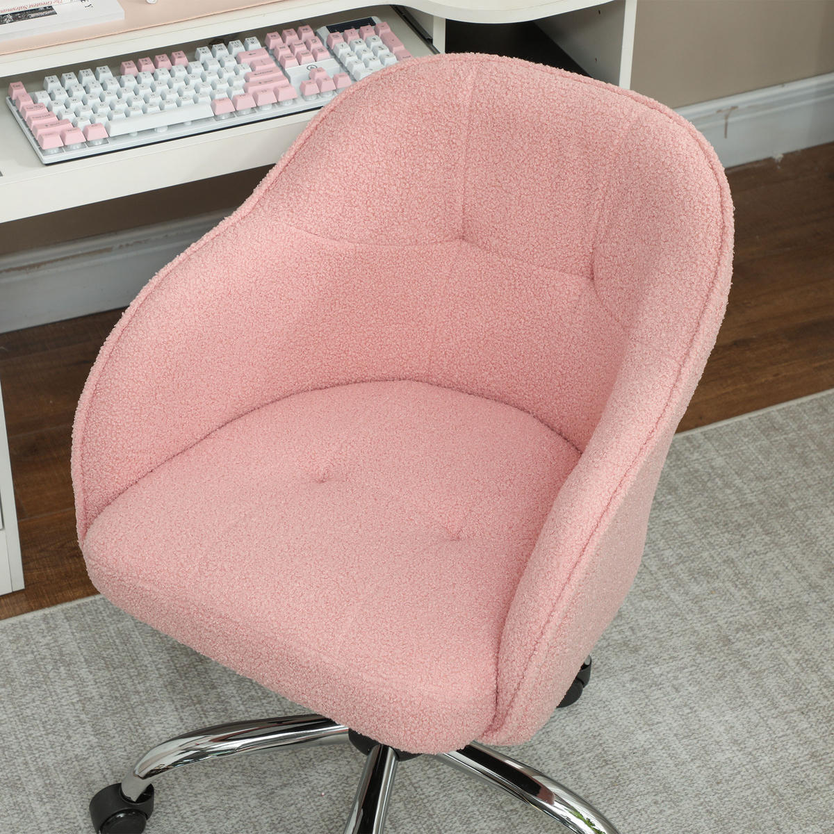 BÜROSTUHL Polyester Kunstleder Rosa - Rosa, Kunststoff (61/86/56cm) - HOMCOM