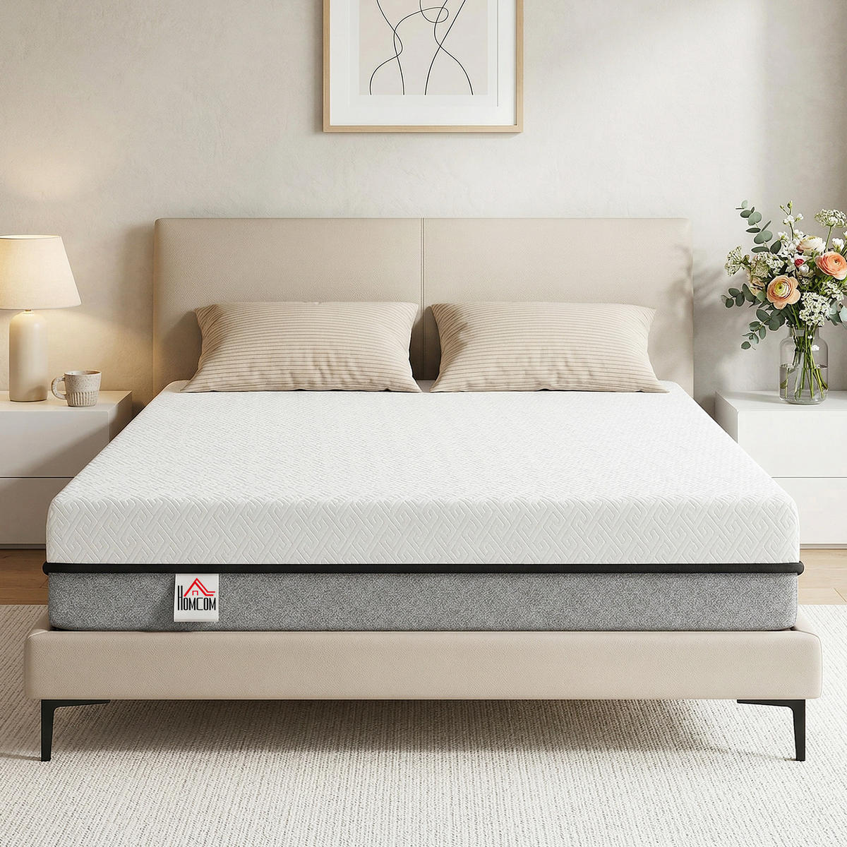 DOPPELMATRATZE Gestricktes-Gewebe Gel-Memory-Schaum Grau - Grau, Textil (140/200cm) - HOMCOM
