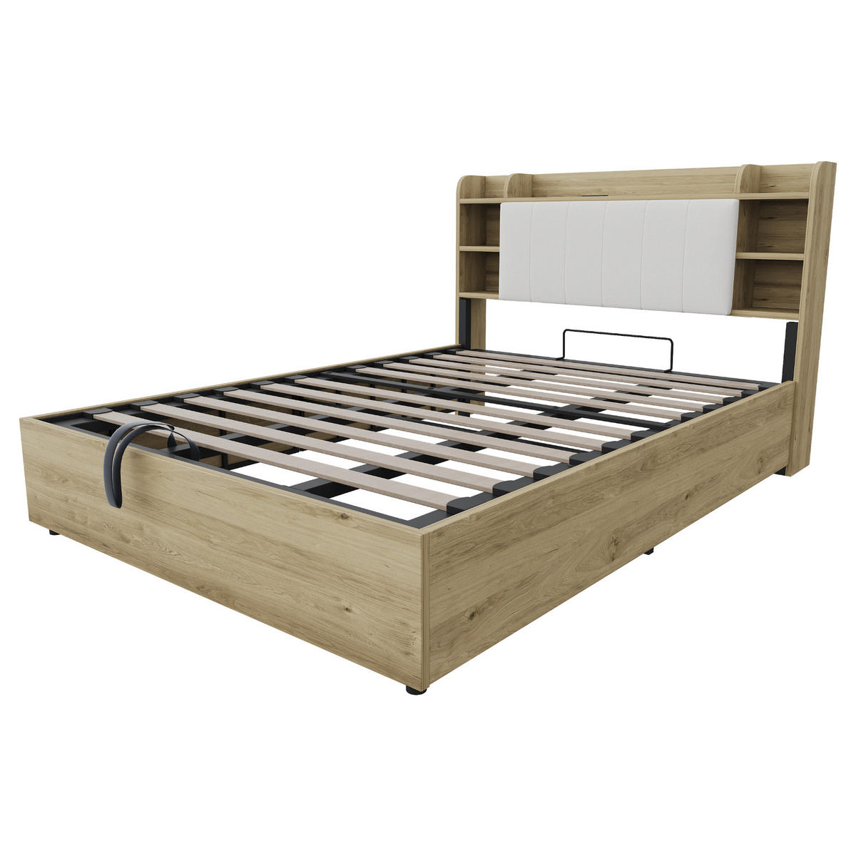 POLSTERBETT 180/200 cm Holzfarbe mit Stauraum, Ausgestattet mit USB und Tape-C-Steckdose - Naturfarben, Holz (180/200cm) - Oxeza