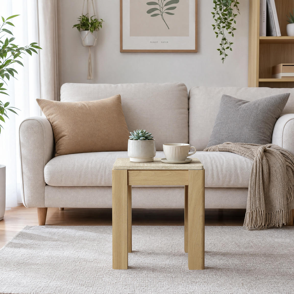 BEISTELLTISCH Holz mit Travertin-Optik 40 × 40 × 49 cm - Eichefarben, Holzwerkstoff (40/40/49cm) - Hometopia