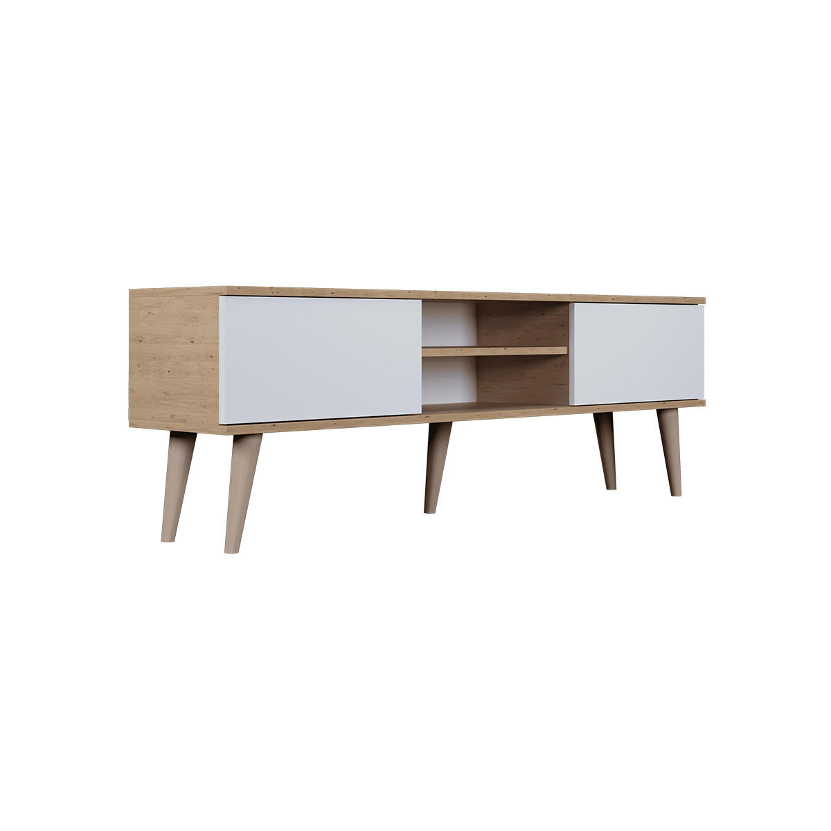 TV-MÖBEL Toronto Weiß und Holz - Weiß, Holzwerkstoff (55/35/160cm) - Petits-meubles