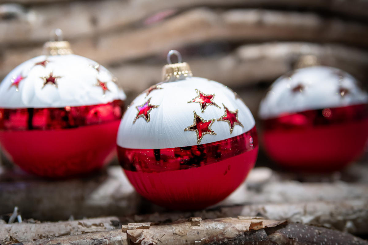 CHRISTBAUMKUGELN Sternenhimmel Rot 8cm (Glas / 6 Stk.) - Rot, Glas (8/8/8cm) - Krebs Glas Lauscha