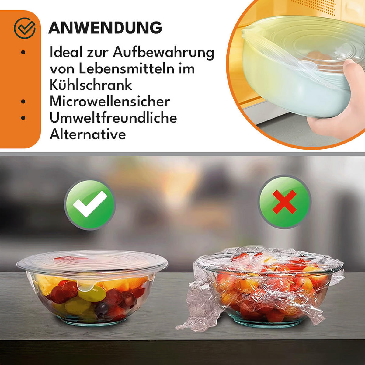 SILIKONDECKEL Set 6 Stück - Transparent, Kunststoff (16/1/16cm) - KRUMAD