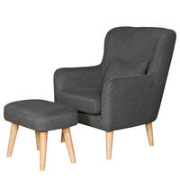 SESSEL mit Hocker - Anthrazit, Textil (75/96/78cm) - home24