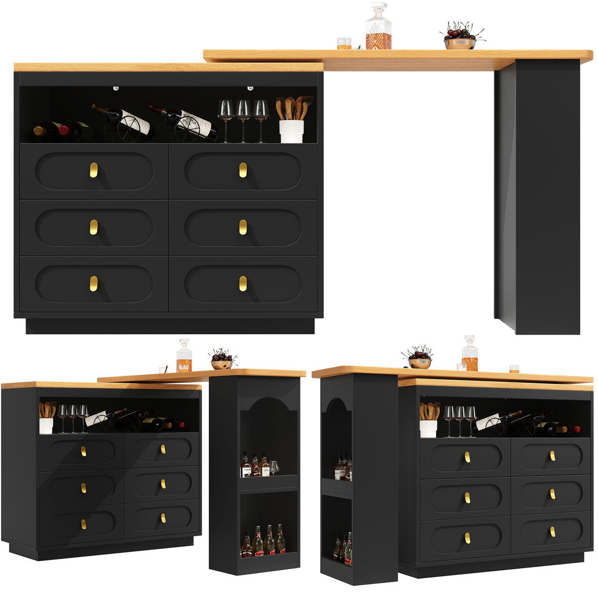 BARTISCH, MDF ausziehbar & drehbar mit Stauraum, 137-203/39/90 cm, Schwarz - Schwarz, Holzwerkstoff (39/90/137cm) - Redom