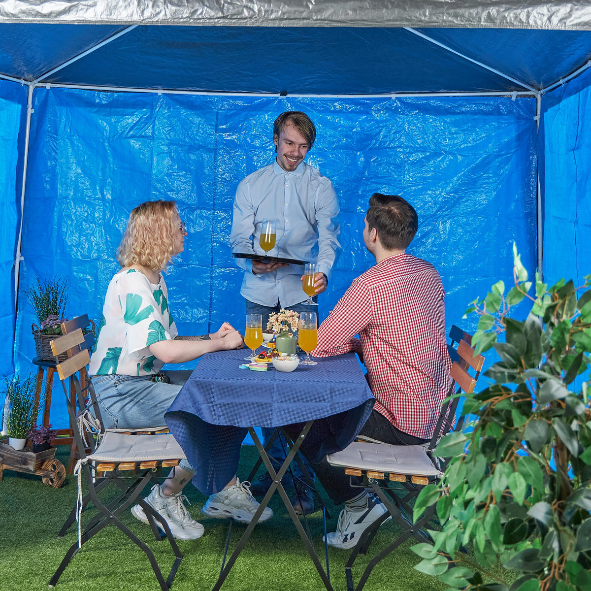 3XPAVILLON-SEITENTEILE - Blau, Kunststoff (300/200/0.1cm) - Relaxdays