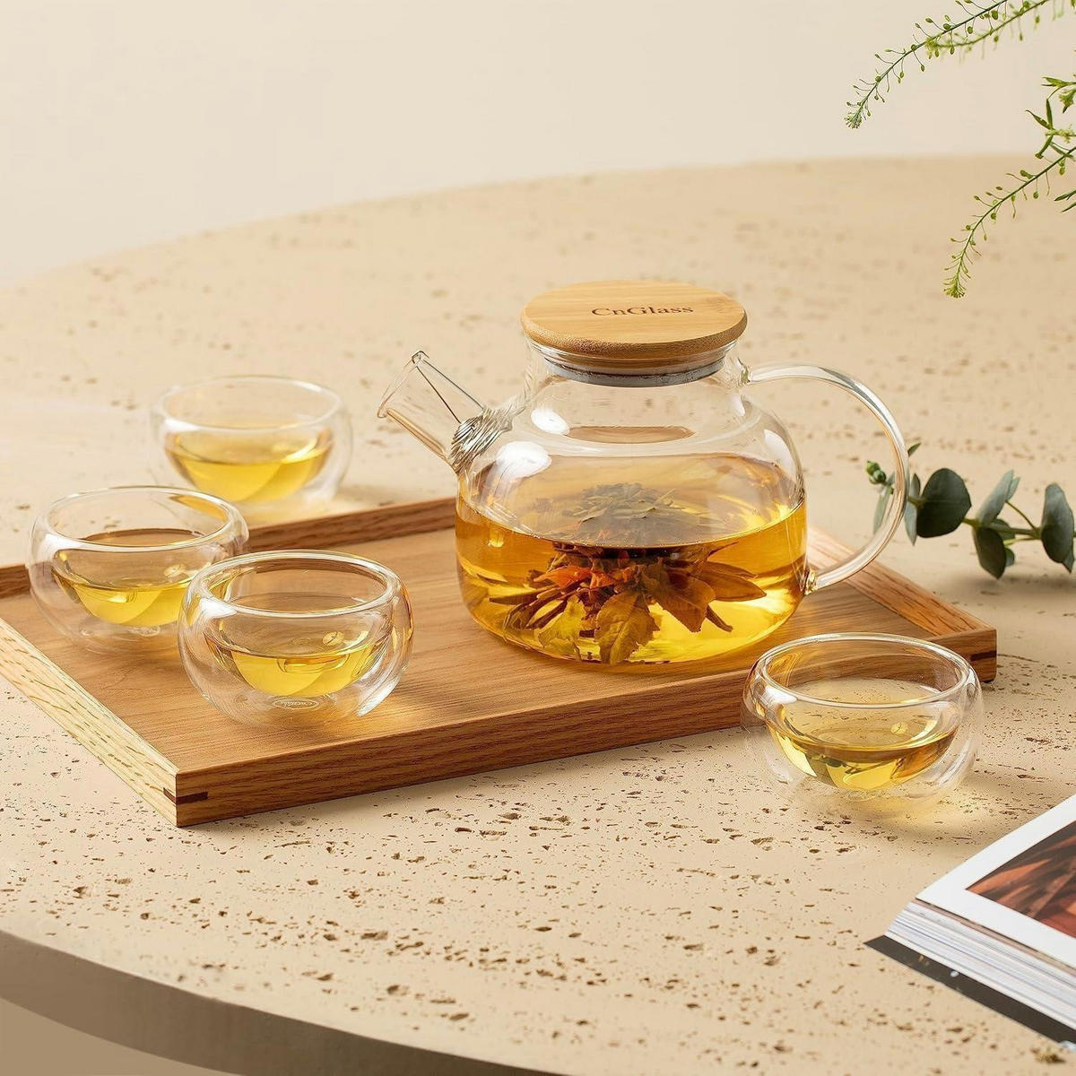 TEEKANNE Glas 900 ml mit Siebeinsatz und Bambusdeckel - Transparent, Glas (21/21cm)