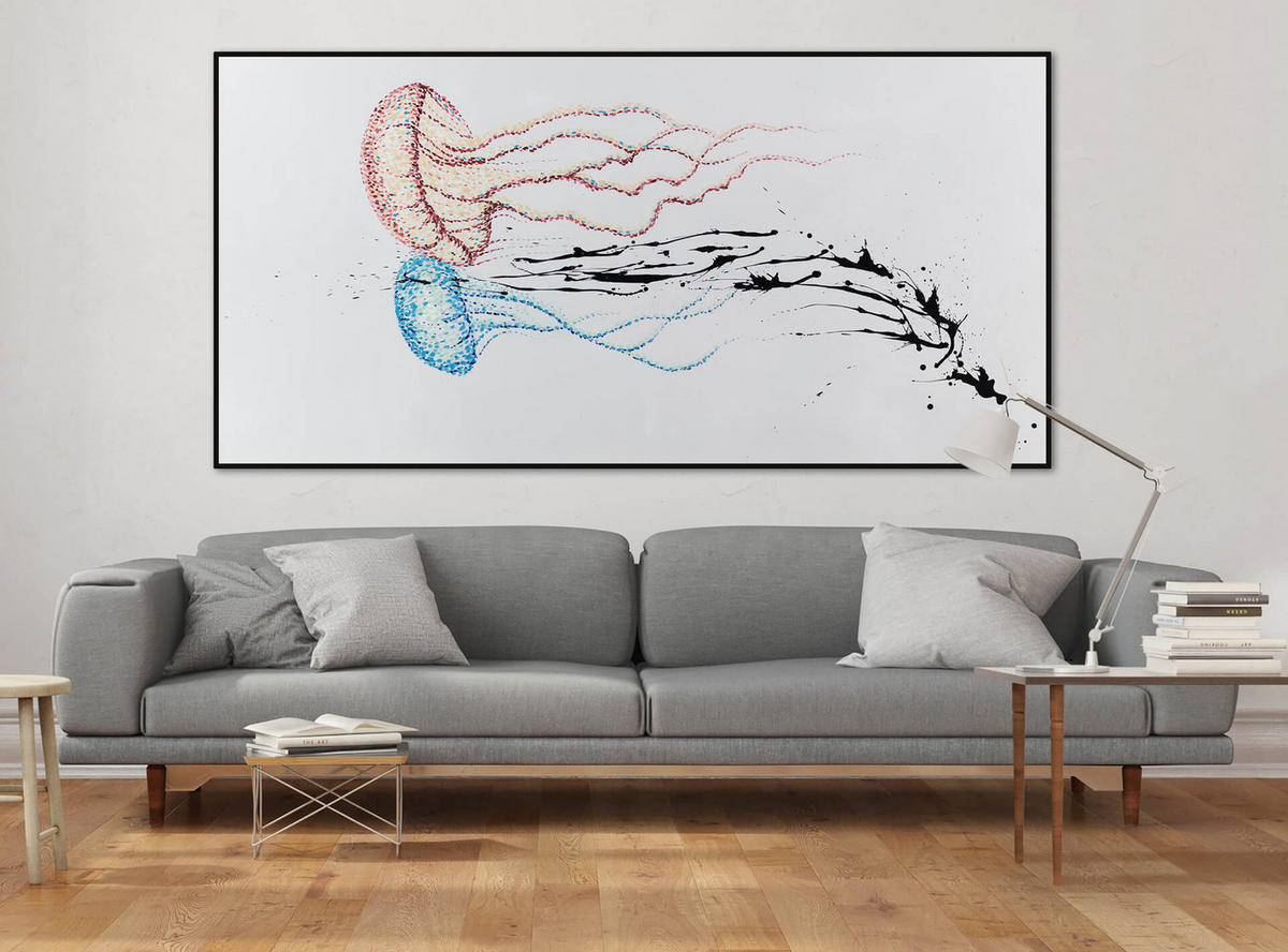 ÖLGEMÄLDE XXL Rot 200/100 cm - Blau/Rot, Holz/Textil (6.68/100cm) - KUNSTLOFT