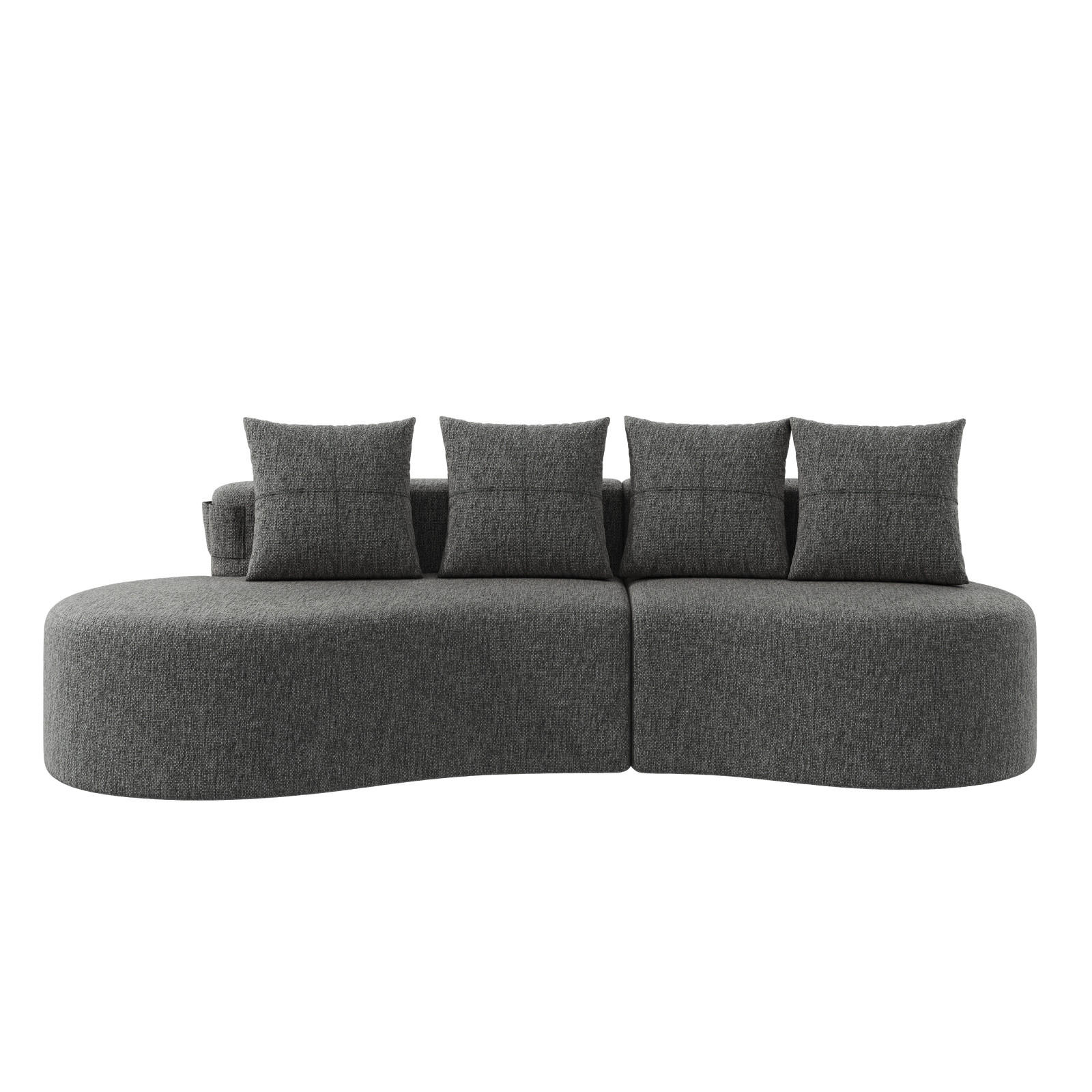 STOFFSOFA 240 cm mit 4 Kissen, Becherhalter & Seitentaschen für Wohnzimmer, Dunkelgrau - Grau, Textil (240/63/109cm)