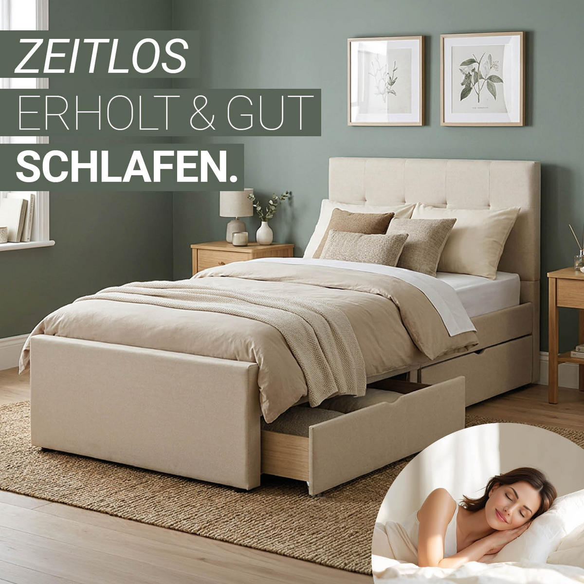POLSTERBETT mit Stauraum 90/200 cm in Beige + Lattenrost - Anthrazit/Beige, Textil (90/200cm) - Homestyle4u