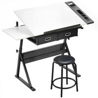 ZEICHENTISCH mit Hocker aus MDF Metall Weiß - Schwarz/Weiß, Leder/Holzwerkstoff (120/60/92cm) - HOMCOM