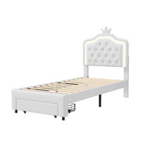 POLSTERBETT 90x200 cm LED Schubladen Lattenrost Rückenlehne weiß - Weiß, Holz (90/200cm) - LEBENLANG