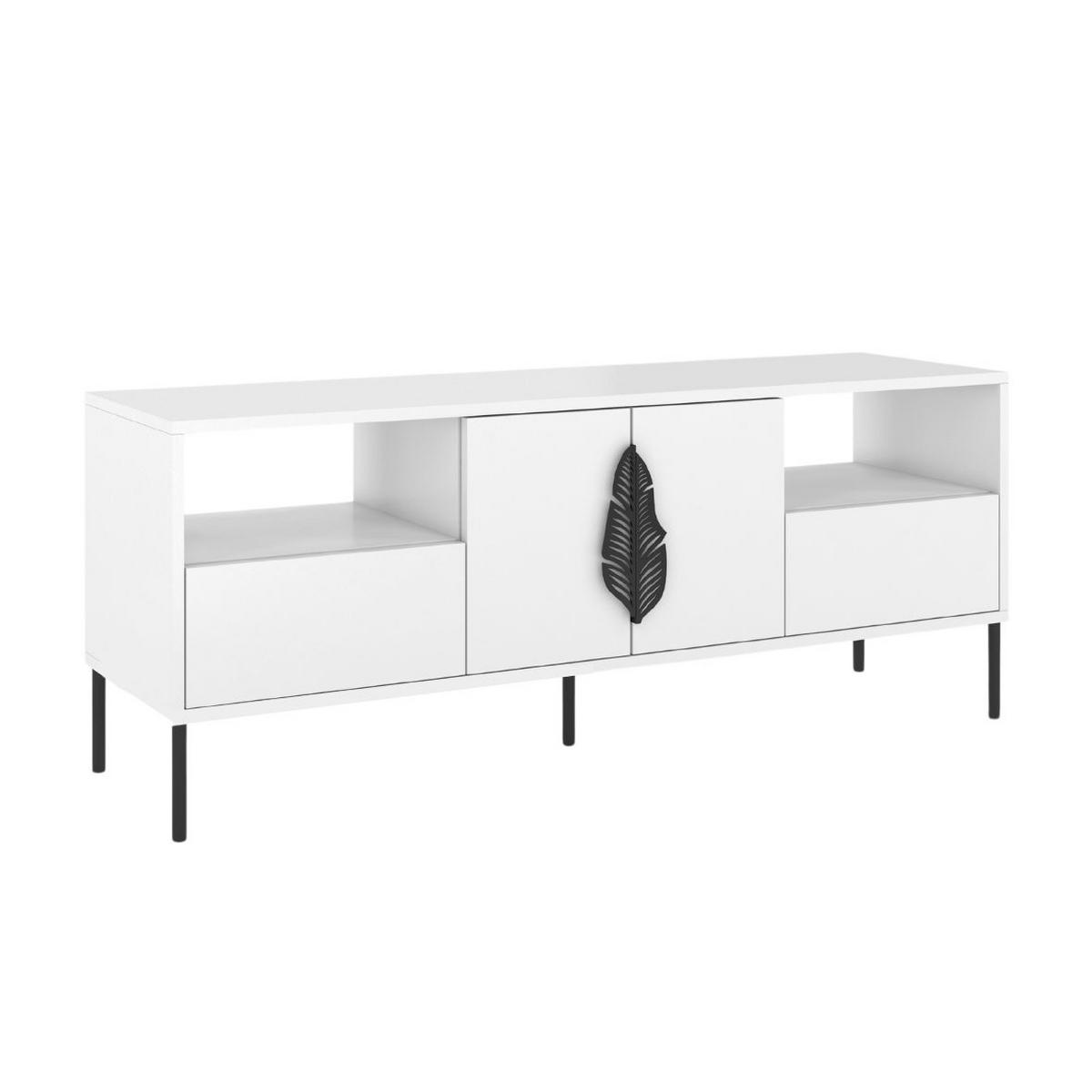 LOWBOARD Merlin, Weiß, Schwarze Details - Schwarz/Weiß, Holzwerkstoff/Metall (138/60/40cm) - Skandica