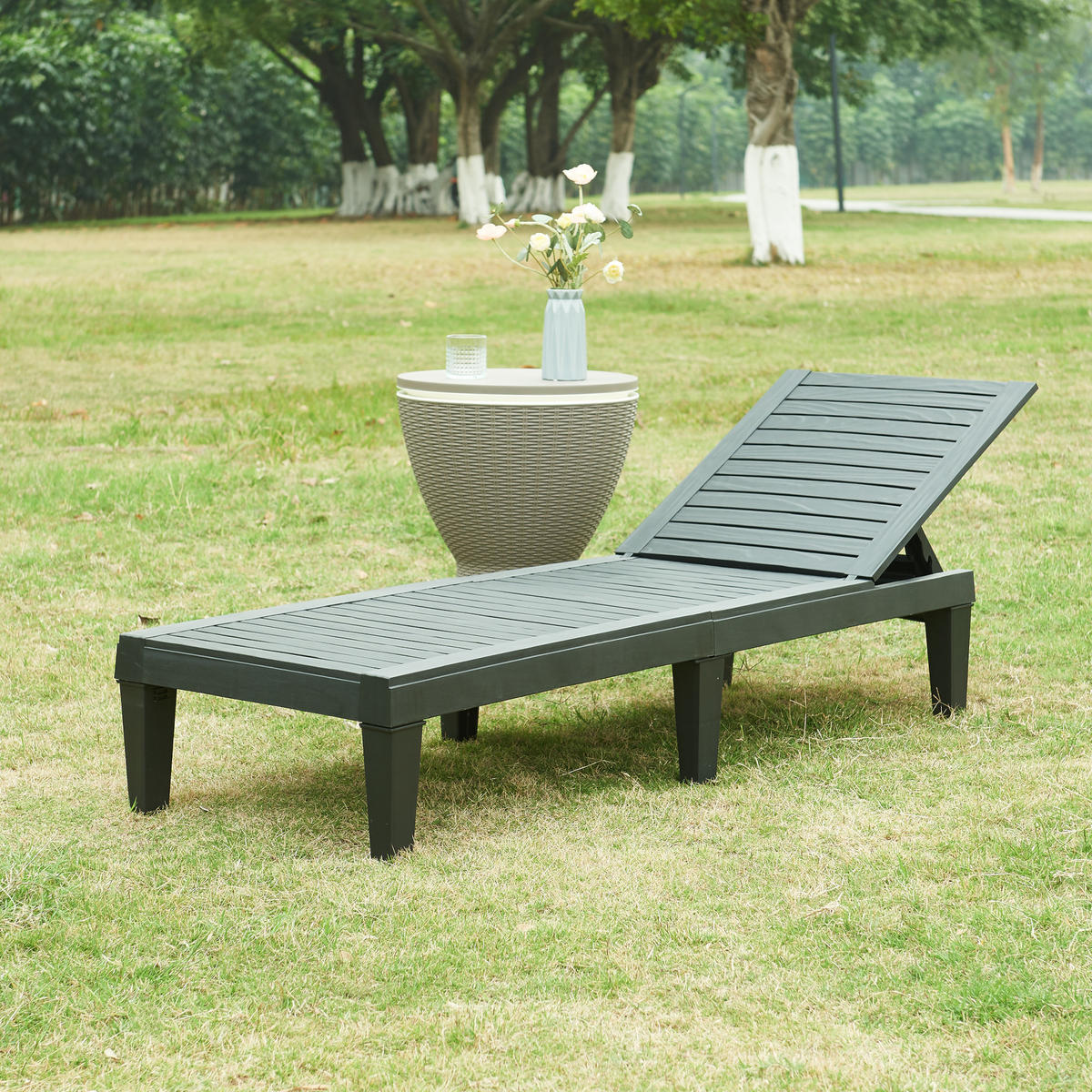 SONNENLIEGE Ateleta - Schwarz, Kunststoff (58/73.5/172cm) - casa.pro