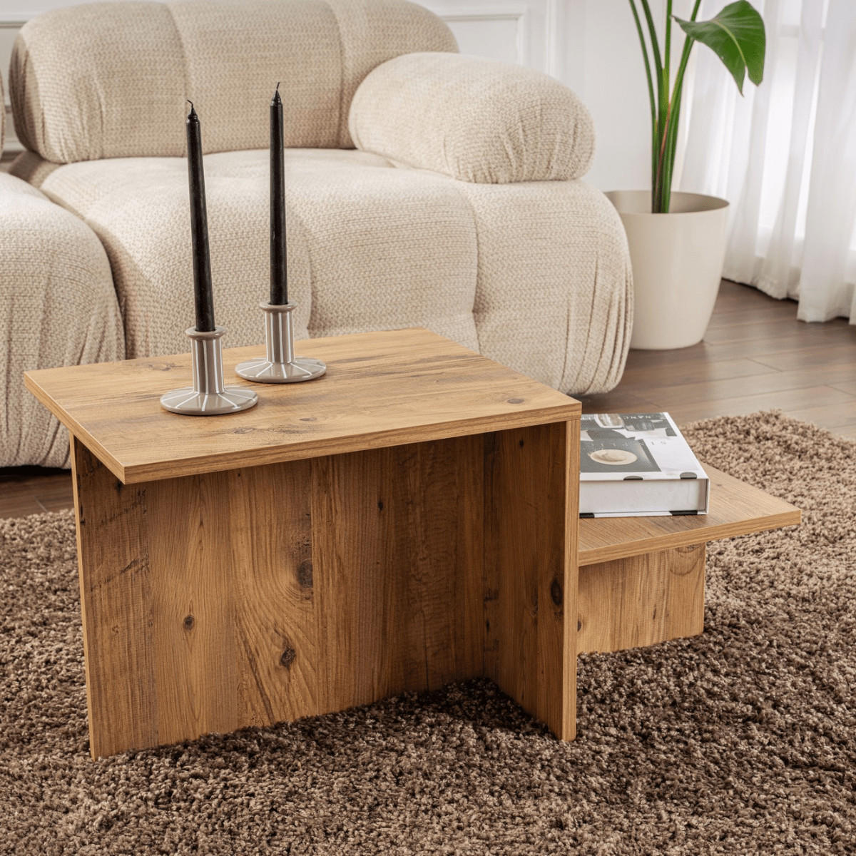 COUCHTISCH mit 2 Ebenen - harmony 77/40/40 cm - Hellbraun, Holzwerkstoff (77/40/40cm) - Calicosy