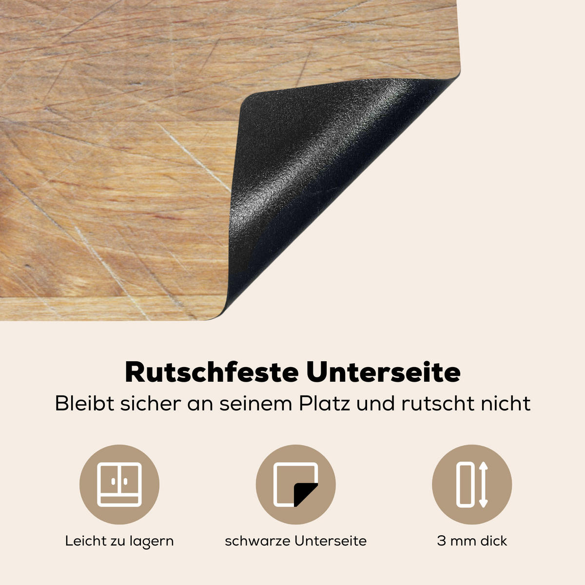 HERDABDECKPLATTE Holz - Löffel - Braun - Smiley 81x52 cm - Hellbraun, Kunststoff (81/0.2/52cm) - MuchoWow