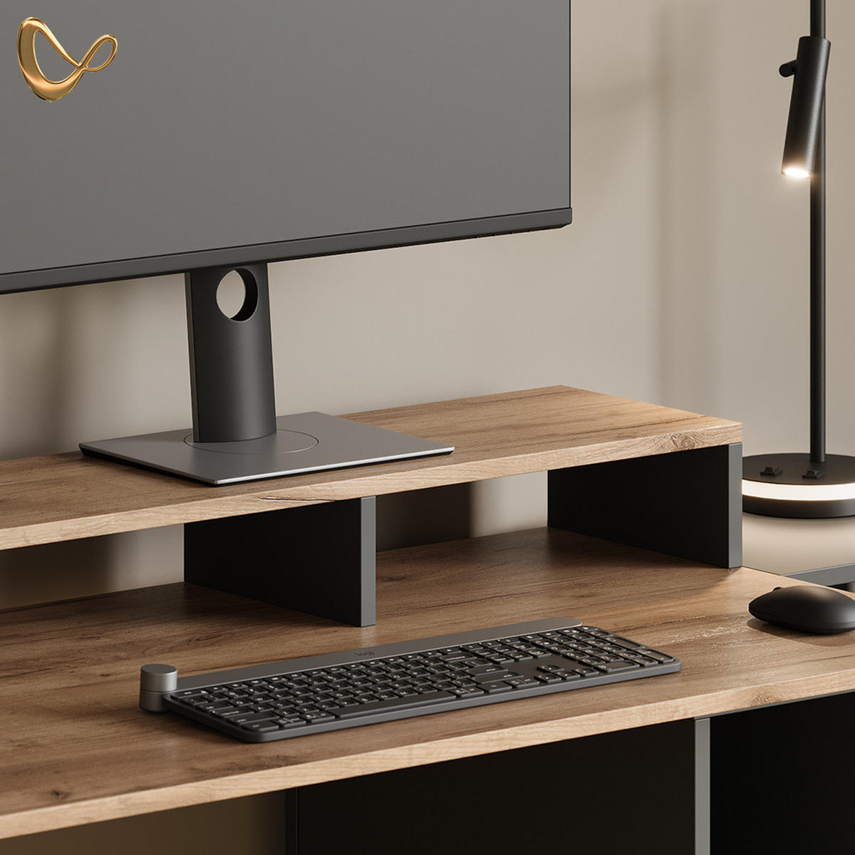 MONITORSTÄNDER Lorena Anthrazit/Goldkraft Eiche 80 x 12 cm - Anthrazit, Holzwerkstoff (23.5/80/12cm) - Livinity®