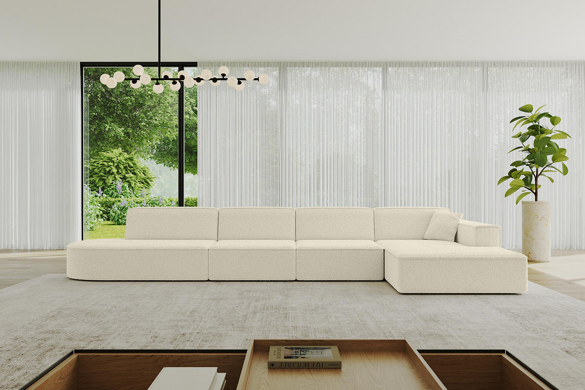 ECKSOFA Ottomane Rechts IREA-L3-v4 - 412x165x77 cm Beige - Creme, Holzwerkstoff/Textil (412/165cm) - ALTDECOR