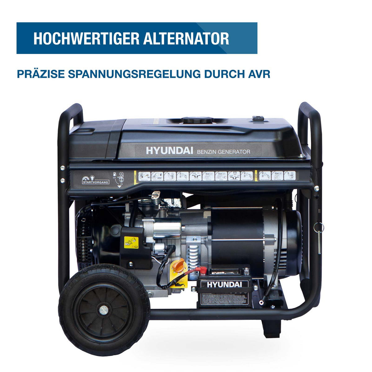 BENZIN Generator HY8500LEK-T (7.7 kW, Elektrostart, 1 x 230V + 1 x 400V, 16.3 PS) - Schwarz, Metall (75/75/65cm) - HYUNDAI