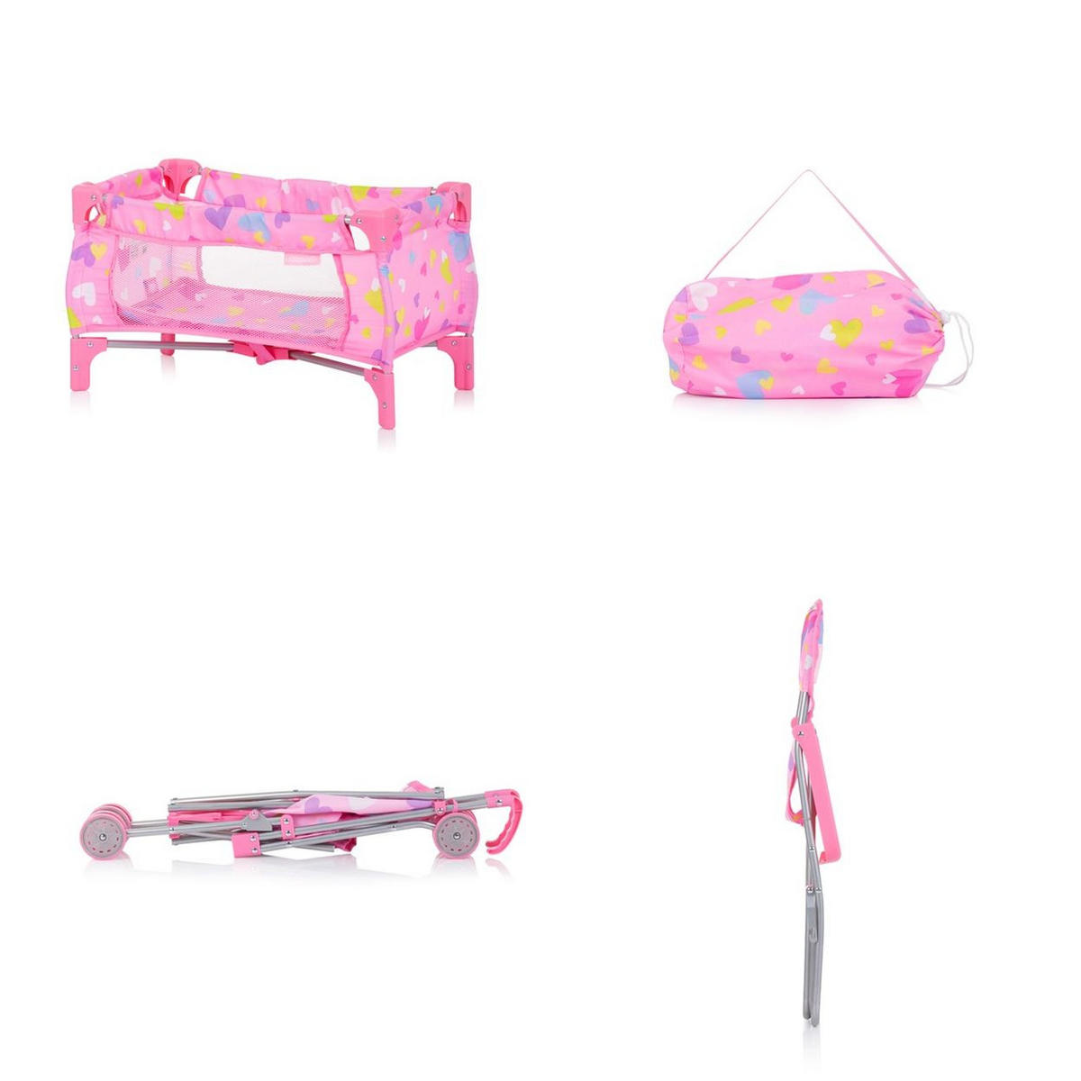 PUPPEN-ZUBEHÖR-SET Trixy rosa 3 in 1, Buggy, Hochstuhl, Tasche, Laufstall, faltbar, Zubehör-Set - Blau, Kunststoff (27/55/51cm) - Chipolino
