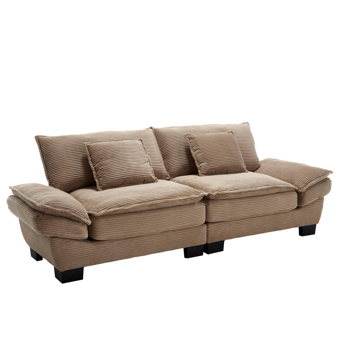 SOFA 2-Sitzer mit Kissen aus Velvet Khaki 224/81/81 cm - Naturfarben, Textil (224/81/81cm) - OKWISH