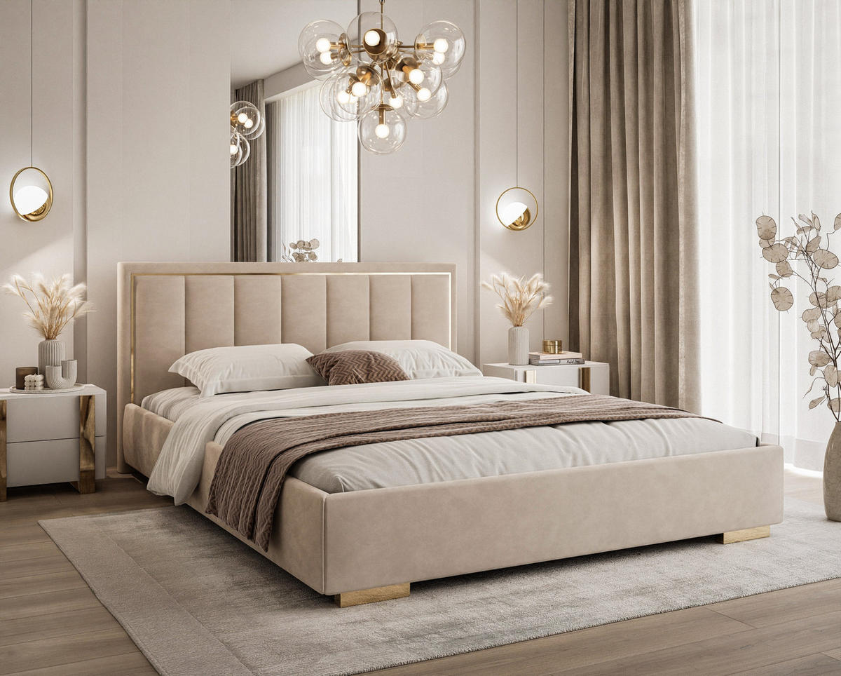 POLSTERBETT AURELIA 120x200 mit Stauraum für Bettwäsche und Rahmen - Beige, Textil (120/200cm) - Lookway