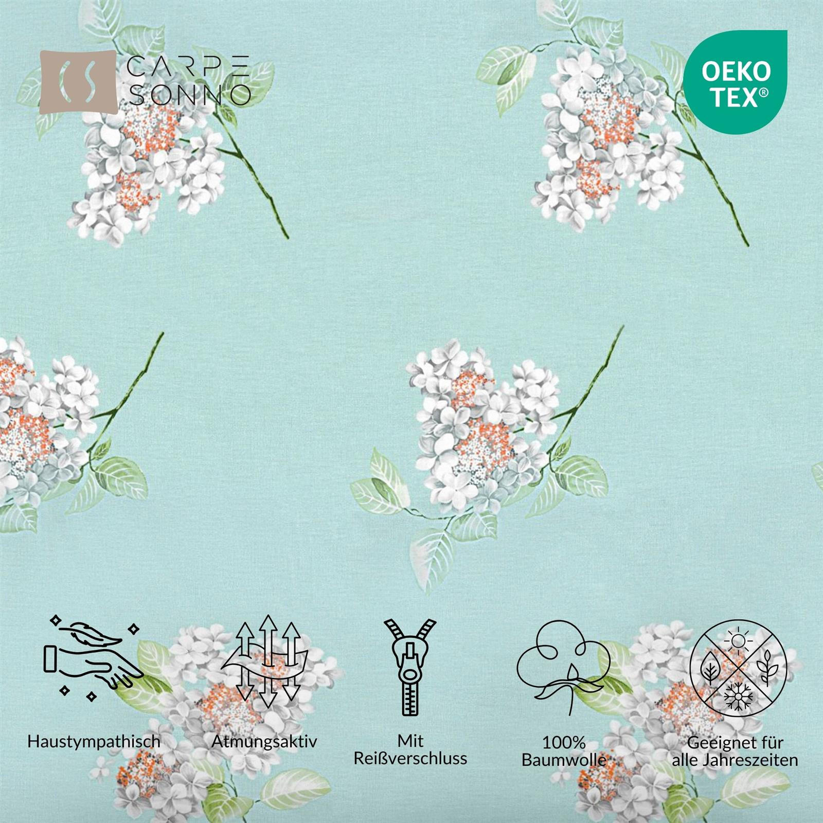 Thumbnail - Carpe Sonno Bettwäsche, Mintgrün, Textil, Baum/Pflanze/Natur, Füllung: Baumwollfüllung, Rechteckig, 135x200 cm, Oeko-Tex...