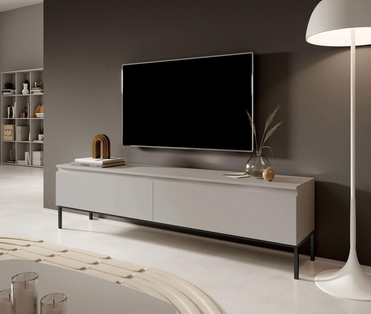 TV-SCHRANK Bemmi Beige mit schwarzen Beinen 175 cm - Beige/Schwarz, Holzwerkstoff/Metall (175/44.5/32cm) - Selsey